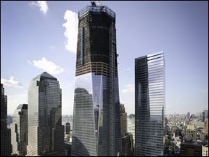 Construction continues on 1 WTC and 7 WTC, World Financial Center buildings, at Ground Zero in New York City.