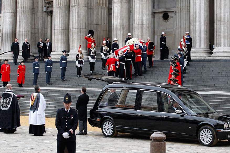Britain-Thatcher-Funeral-down-steps