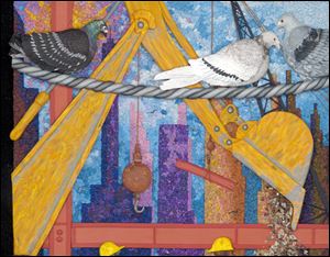 An image from ‘City Beats: A Hip-Hoppy Pigeon Poem’ by Jeanette Canyon is in the show in Washington. She is married to Christopher Canyon, whose work is above.