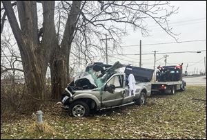 Police said the silver pickup truck traveled off the side of the intersection with State Rt. 2 and struck a tree. One occupant was ejected from the truck. The three who died at the scene were Jamey Metroff of Millbury and his passengers Daniel Teet and Joshua Teet of Curtice, Ohio.