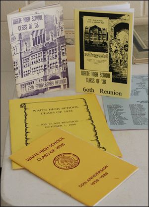 Programs from past reunions at the Waite High School Class of 1938 reunion in 2013. Classes from Waite, Whitmer, Rogers, Woodward, and several other area schools have reunions approaching.