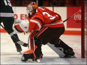Bowling Green's Eric Dop defends the goal in a game agsinst Michigan State early this season.