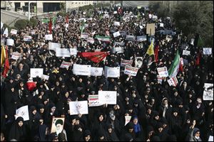 Iranian protesters chant slogans at a rally in Tehran, Iran on Dec. 30, 2017.