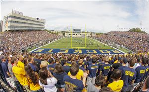 University of Toledo fans watch as the Missouri Tigers score another touchdown during the third quarter at the Glass Bowl, Saturday, September 6, 2014.