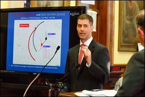 FBI agent Joseph Jensen, who was a cellular analyst in July 2016, explains his conclusions as to the relative locations of Sierah Joughin's cell phone and James Worley's cell phone on the evening of July 19, 2016. Testimony continued Friday in the capital murder trial of James D. Worley, 58, in Fulton County Common Pleas Court in Wauseon. Worley is accused of murdering Sierah Joughin, a 20-year-old University of Toledo student, in July, 2016.  