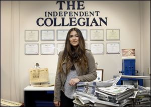 Areeba Shah is the Editor in chief of the University of Toledo's student newspaper The Independent Collegian. The weekly paper is pushing its focus to community engagement and digital production as advertising revenue continues to fall for it and other print publications.   THE BLADE/KATIE RAUSCH