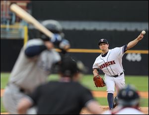 Mud Hens pitcher Josh Turley, shown delivering a pitch against Columbus last week, is expected to start Tuesday as Toledo begins a series against Charlotte.