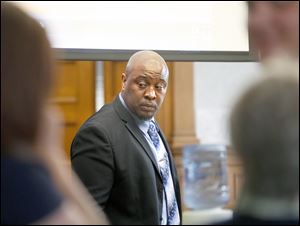   The trial of former Toledo Police Department Detective Michael E. Moore, Sr., begins before Judge Michael Goulding in the Lucas County Courthouse in Toledo, Ohio on May 14, 2018.