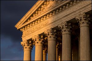 The Supreme Court in Washington is seen at sunset.